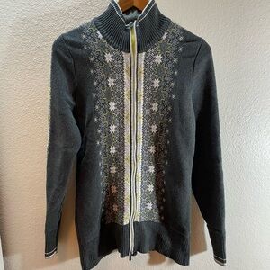 Eddie Bauer 100% Cotton Fair Isle Zippered Turtleneck Sweater Womens Size S